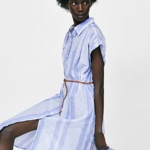 Zara Cotton stripe dress blue and white